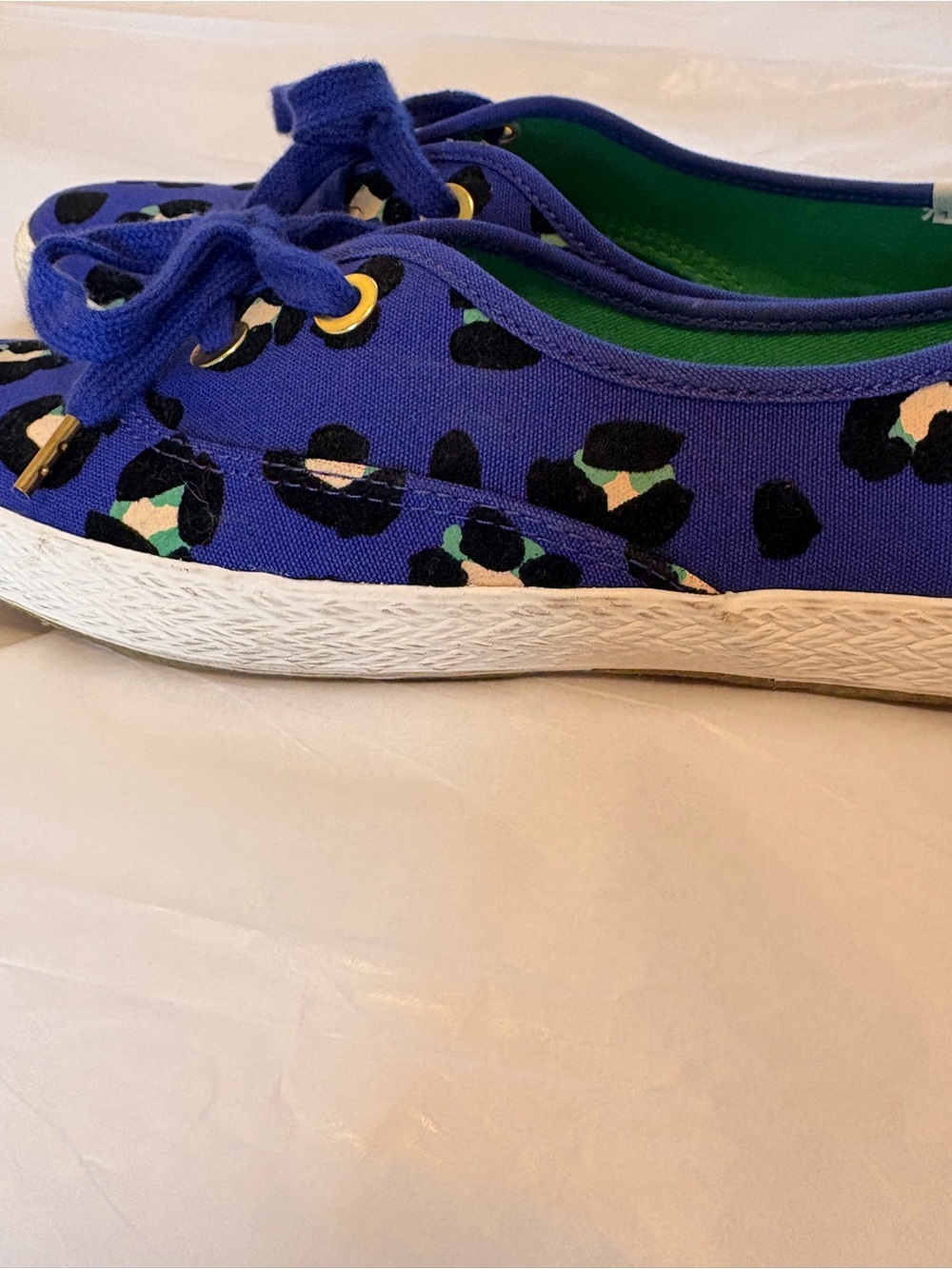 Kate Spade x Keds Blue Leopard Print Pointer Sneakers Canvas Flats Size 7 - Picture 8 of 12